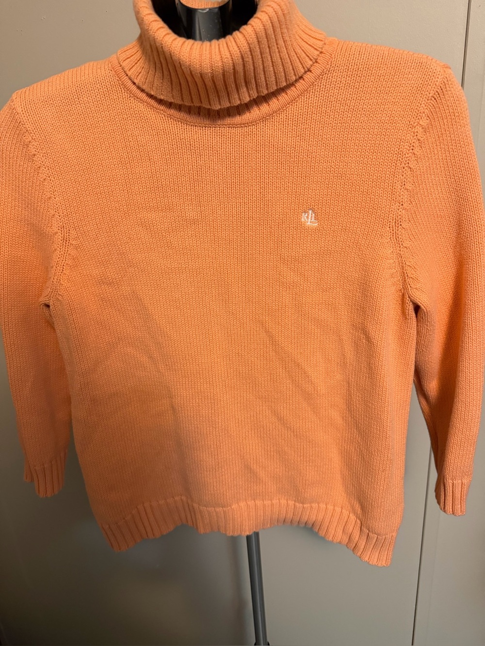 Lauren Ralph Lauren Orange Cotton Knit Turtleneck Sweater Size Large Logo